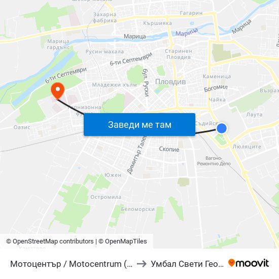 Мотоцентър / Motocentrum (258) to Умбал Свети Георги map