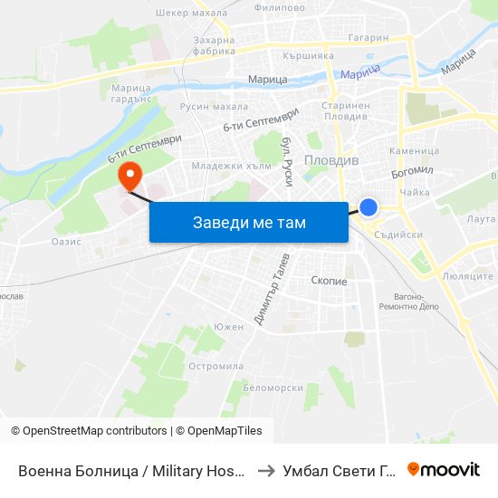 Военна Болница / Military Hospital (335) to Умбал Свети Георги map