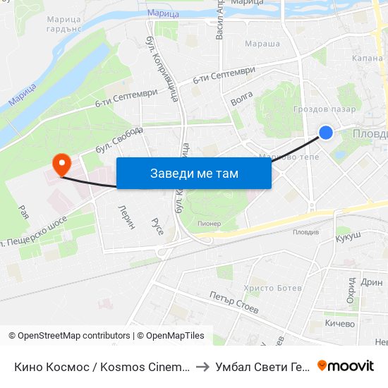 Кино Космос / Kosmos Cinema (263) to Умбал Свети Георги map