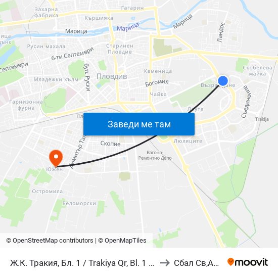 Ж.К. Тракия, Бл. 1 / Trakiya Qr, Bl. 1 (216) to Сбал Св,Анна map