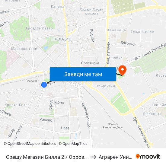 Срещу Магазин Билла 2 / Opposite Billa Store 2 (42) to Аграрен Университет map