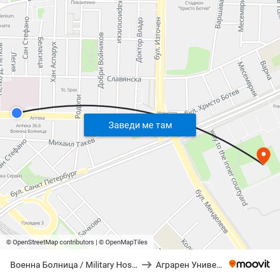 Военна Болница / Military Hospital (335) to Аграрен Университет map