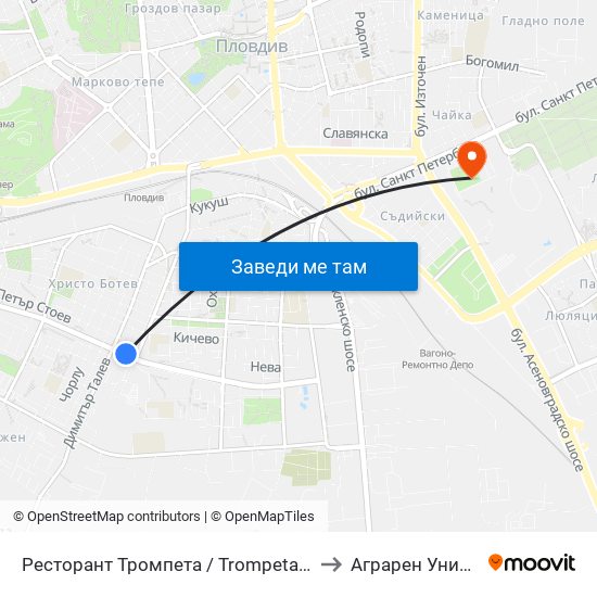 Ресторант Тромпета / Trompeta Restaurant (326) to Аграрен Университет map