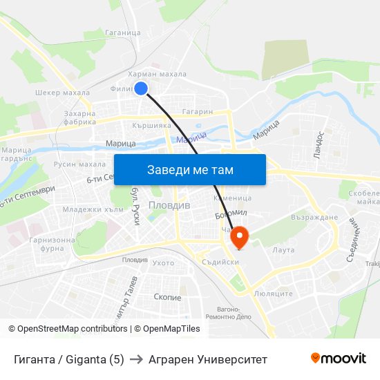 Гиганта / Giganta (5) to Аграрен Университет map