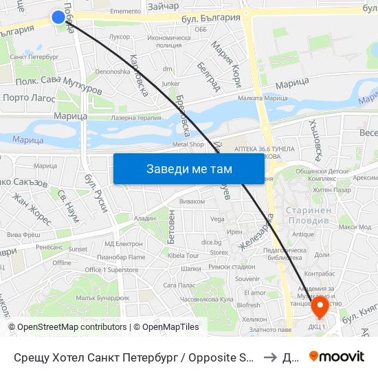Срещу Хотел Санкт Петербург / Opposite Saint Petersburg Hotel (91) to Дкц 1 map