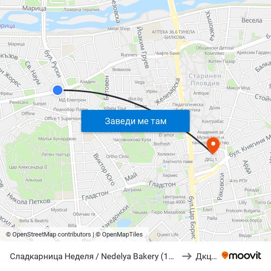 Сладкарница Неделя / Nedelya Bakery (142) to Дкц 1 map