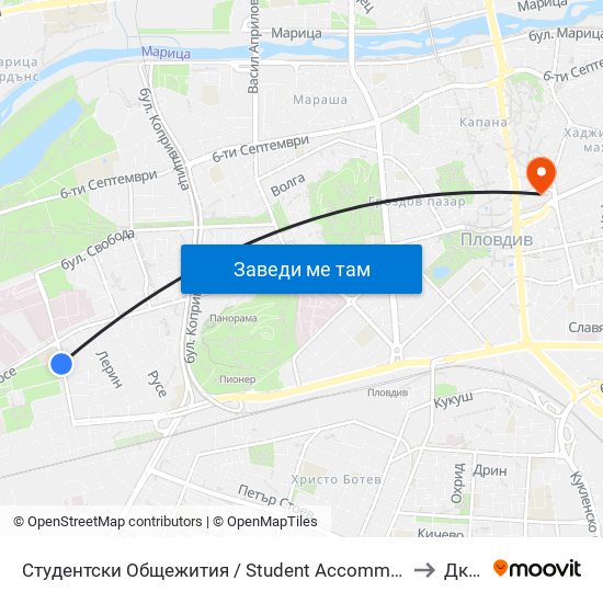 Студентски Общежития / Student Accommodation (389) to Дкц 1 map