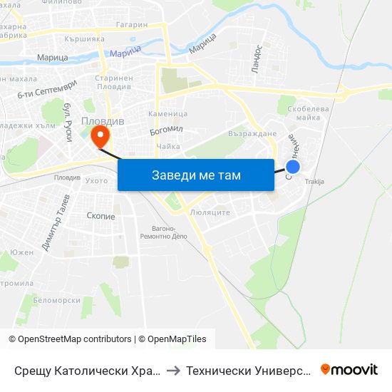 Срещу Католически Храм / Opposite Catholic Church (111) to Технически Университет - София Филиал Пловдив map