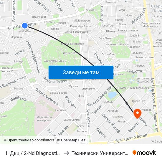 II Дкц / 2-Nd Diagnostic Consultative Center (116) to Технически Университет - София Филиал Пловдив map