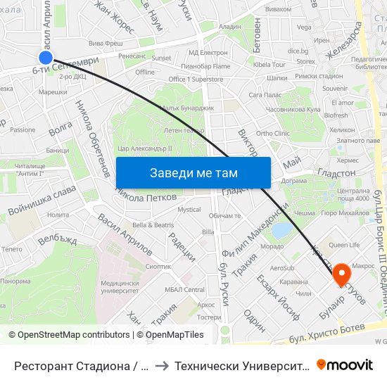 Ресторант Стадиона / the Stadium Restaurant (383) to Технически Университет - София Филиал Пловдив map