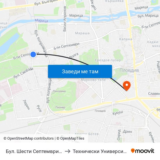 Бул. Шести Септември / Shesti Septemvri Blvd. (240) to Технически Университет - София Филиал Пловдив map