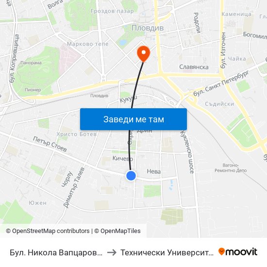 Бул. Никола Вапцаров / Nikola Vaptsarov Blvd. (68) to Технически Университет - София Филиал Пловдив map