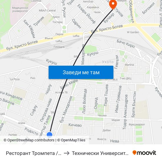 Ресторант Тромпета / Trompeta Restaurant (326) to Технически Университет - София Филиал Пловдив map