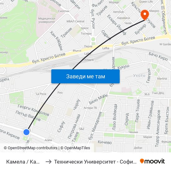 Камела / Kamela (193) to Технически Университет - София Филиал Пловдив map