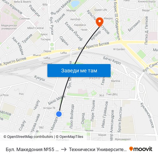 Бул. Македония №55 / 55 Macedonia Blvd. (41) to Технически Университет - София Филиал Пловдив map