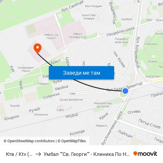 Ктв / Ktv (308) to Умбал ""Св. Георги"" - Клиника По Неврология map