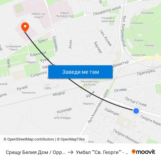 Срещу Белия Дом / Opposite the White House (192) to Умбал ""Св. Георги"" - Клиника По Неврология map