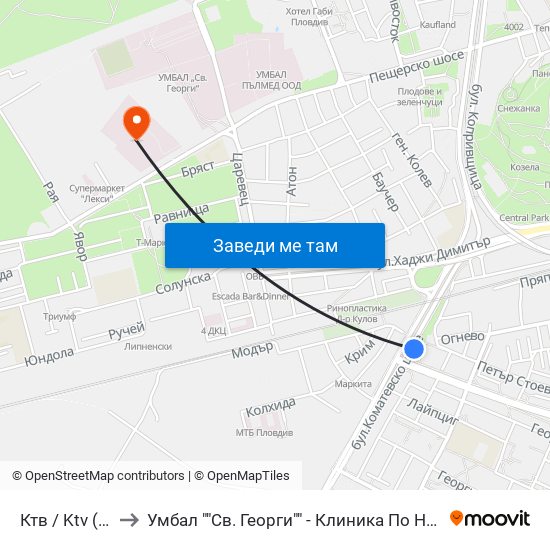 Ктв / Ktv (202) to Умбал ""Св. Георги"" - Клиника По Неврология map