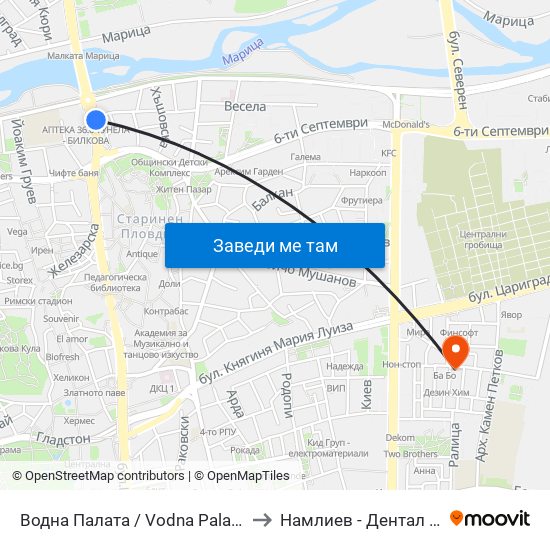 Водна Палата / Vodna Palata (48) to Намлиев - Дентал Еоод map