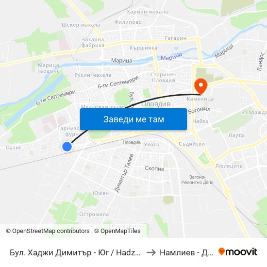 Бул. Хаджи Димитър - Юг / Hadzhi Dimitar St - South (307) to Намлиев - Дентал Еоод map