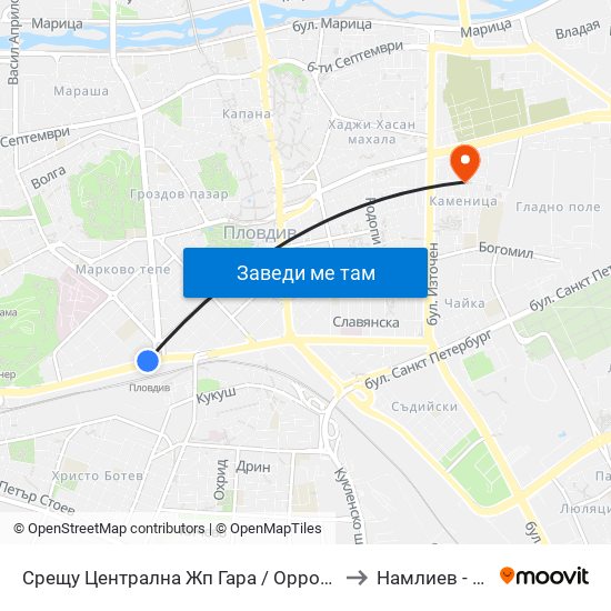 Срещу Централна Жп Гара / Opposite Central Railway Station (188) to Намлиев - Дентал Еоод map