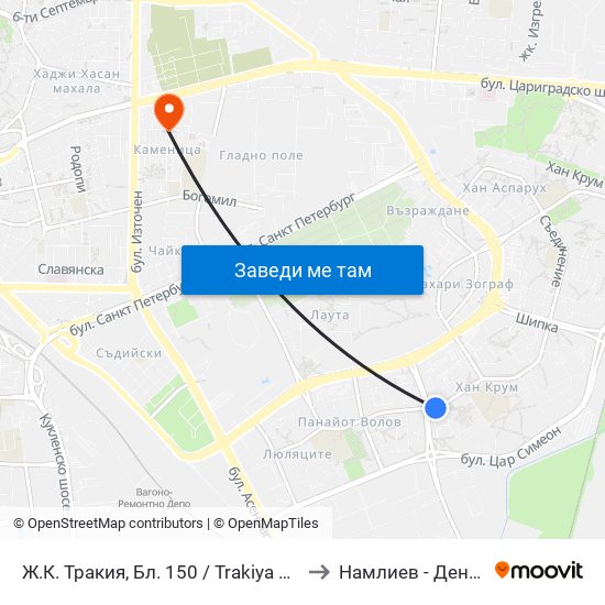 Ж.К. Тракия, Бл. 150 / Trakiya Qr, Bl. 150 (109) to Намлиев - Дентал Еоод map
