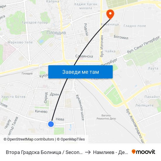 Втора Градска Болница / Second City Hospital (61) to Намлиев - Дентал Еоод map