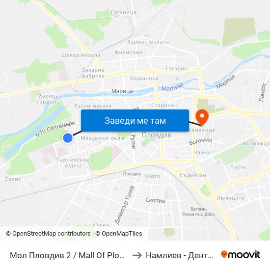 Мол Пловдив 2 / Mall Of Plovdiv 2 (316) to Намлиев - Дентал Еоод map