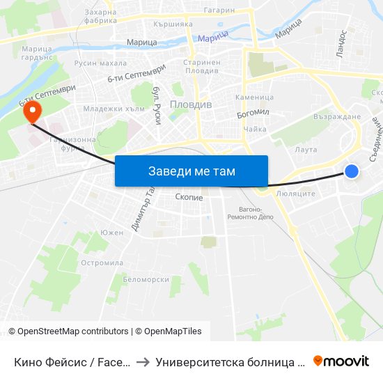Кино Фейсис / Faces Cinema (79) to Университетска болница Св. Георги-База 2 map