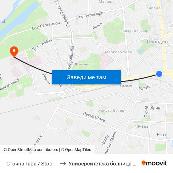 Сточна Гара / Stochna Gara (43) to Университетска болница Св. Георги-База 2 map