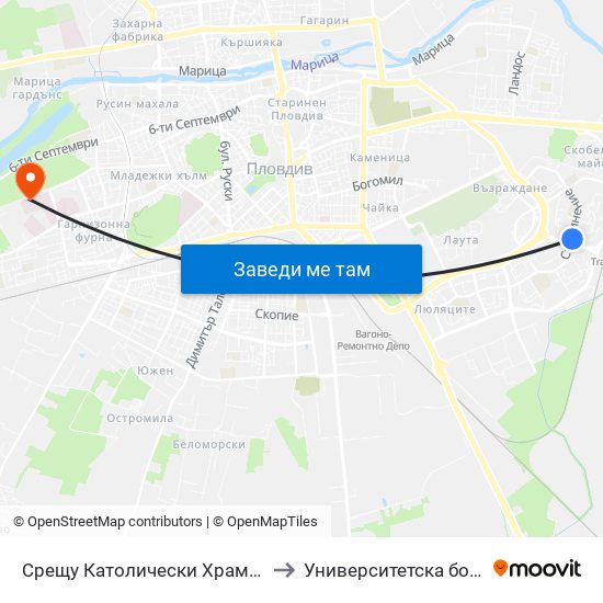 Срещу Католически Храм / Opposite Catholic Church (111) to Университетска болница Св. Георги-База 2 map