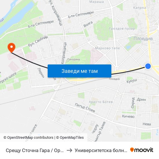 Срещу Сточна Гара / Opposite Stochna Gara (14) to Университетска болница Св. Георги-База 2 map