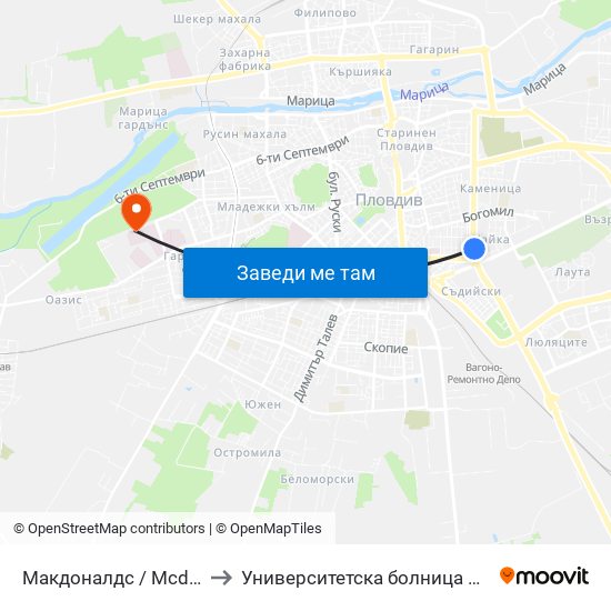 Макдоналдс / Mcdonalds (220) to Университетска болница Св. Георги-База 2 map