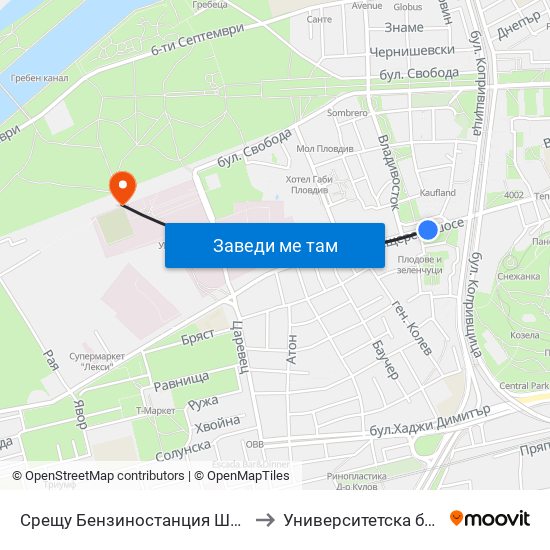 Срещу Бензиностанция Шел / Opposite Shell Gas Station (244) to Университетска болница Св. Георги-База 2 map