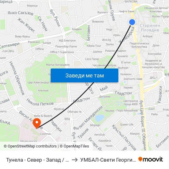 Тунела - Север - Запад / Tunela - Sever - West (10) to УМБАЛ-Свети Георги (UMBAL-Sveti Georgi) map