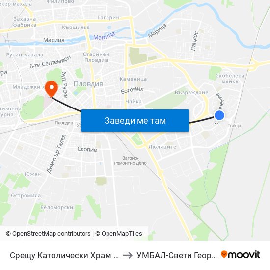 Срещу Католически Храм / Opposite Catholic Church (111) to УМБАЛ-Свети Георги (UMBAL-Sveti Georgi) map