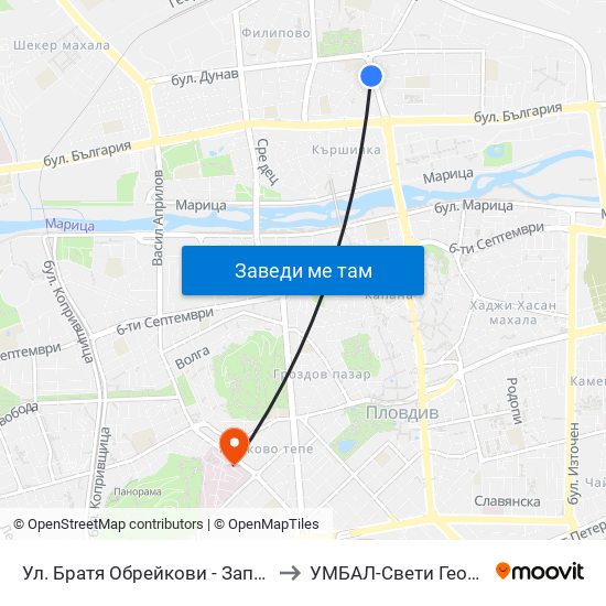 Ул. Братя Обрейкови - Запад / Bratya Obreykovi St. - West (7) to УМБАЛ-Свети Георги (UMBAL-Sveti Georgi) map
