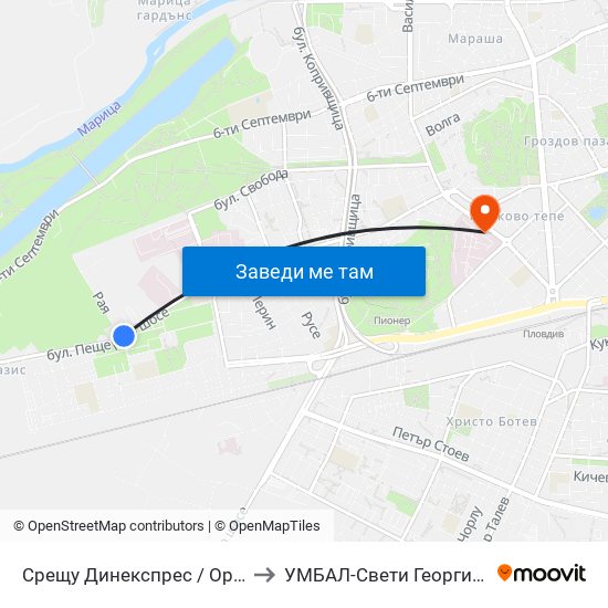 Срещу Динекспрес / Opposite Dinexpress (150) to УМБАЛ-Свети Георги (UMBAL-Sveti Georgi) map