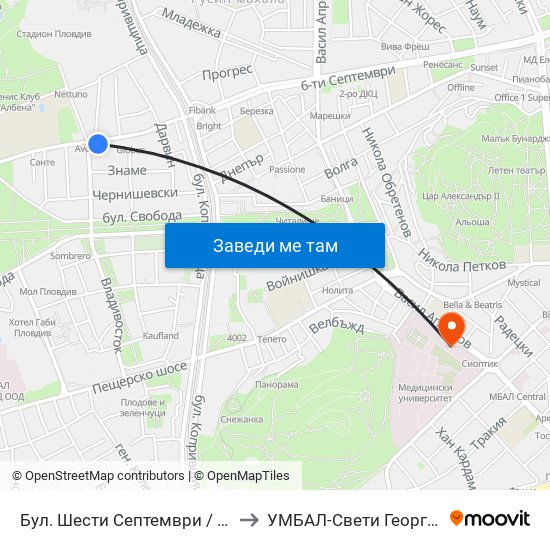 Бул. Шести Септември / Shesti Septemvri Blvd. (240) to УМБАЛ-Свети Георги (UMBAL-Sveti Georgi) map