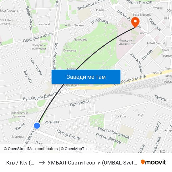 Ктв / Ktv (202) to УМБАЛ-Свети Георги (UMBAL-Sveti Georgi) map