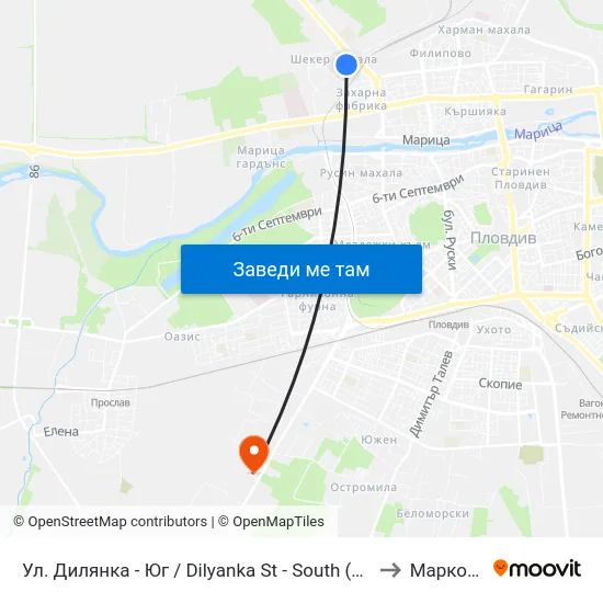 Ул. Дилянка - Юг / Dilyanka St - South (297) to Марково map