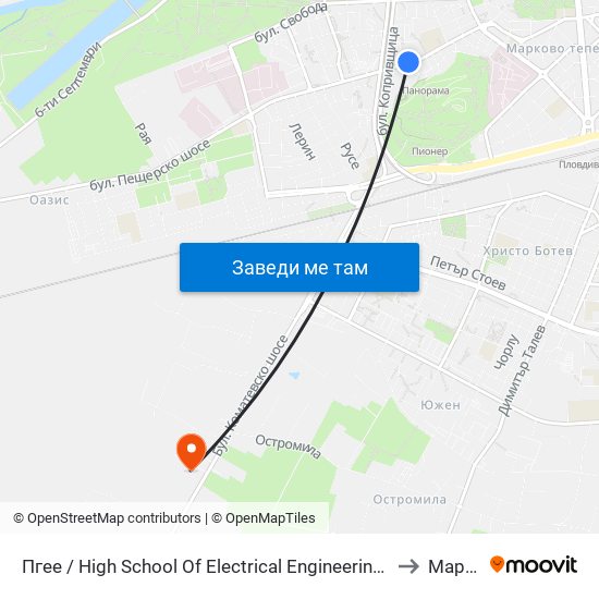 Пгее / High School Of Electrical Engineering And Electronics (171) to Марково map