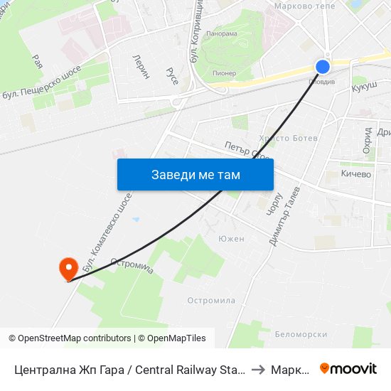Централна Жп Гара / Central Railway Station (205) to Марково map