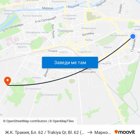 Ж.К. Тракия, Бл. 62 / Trakiya Qr, Bl. 62 (76) to Марково map