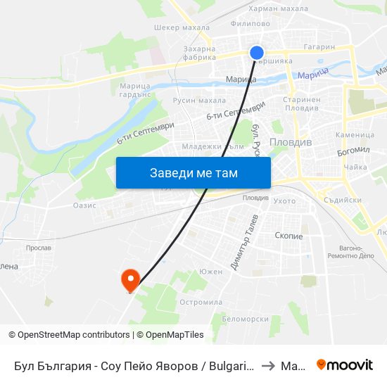 Бул България - Соу Пейо Яворов / Bulgaria Blvd - Peyo Yavorov School (90) to Марково map