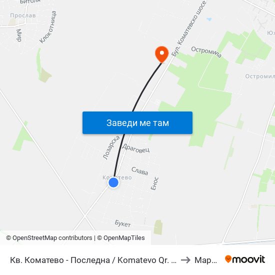 Кв. Коматево - Последна / Komatevo Qr. - Last Stop (1000) to Марково map