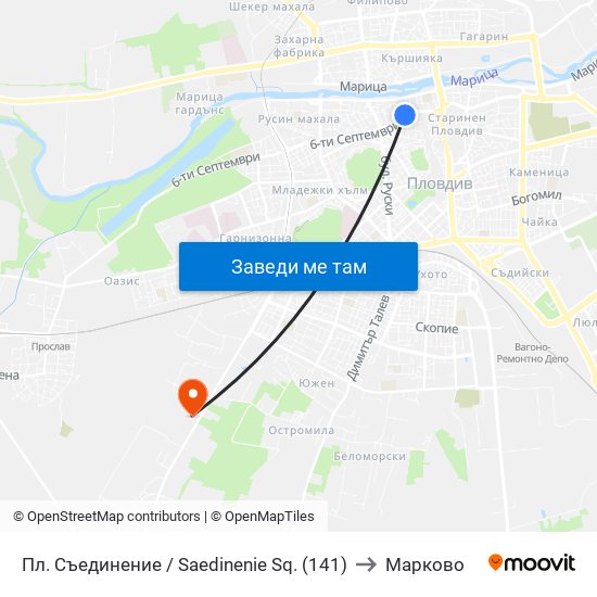 Пл. Съединение / Saedinenie Sq. (141) to Марково map