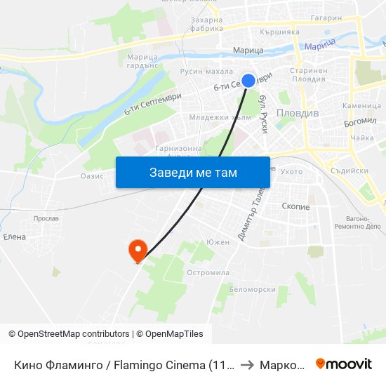 Кино Фламинго / Flamingo Cinema (117) to Марково map