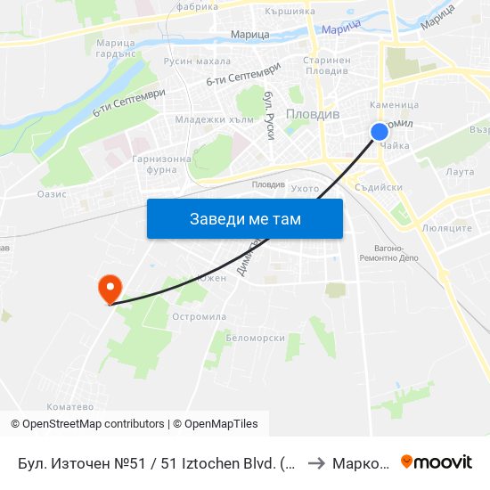 Бул. Източен №51 / 51 Iztochen Blvd. (232) to Марково map