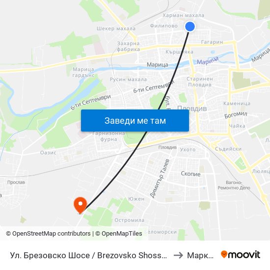 Ул. Брезовско Шосе / Brezovsko Shosse St. (224) to Марково map